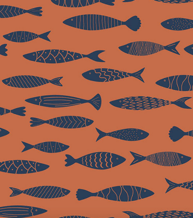 A pattern of fish is shown on the fabric.