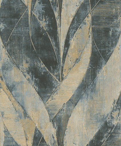 Abstract blue and gold leaf wallpaper.