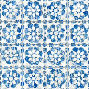 Blue and white floral tile pattern.