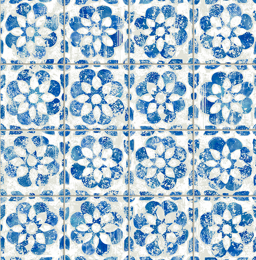 Blue and white floral tile pattern.