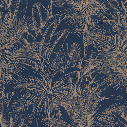 Navy blue tropical palm leaf wallpaper.