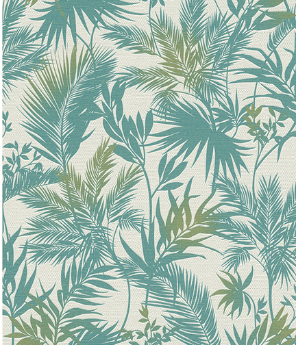 Teal tropical palm leaf wallpaper pattern.