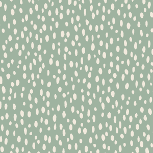 Sage green background with white dots.