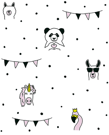 Cute animals and party flags pattern.