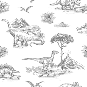 Sketchy dinosaurs and prehistoric landscape.