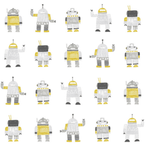 Cute robots, grey and yellow.