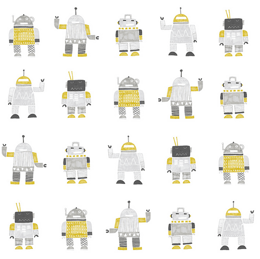 Cute robots, grey and yellow.