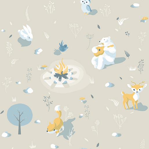 Cute woodland animals around campfire.