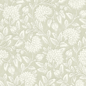 White floral pattern on sage background.