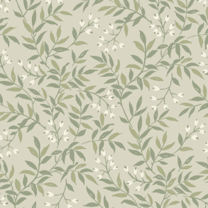 Green leaves and white flowers pattern.