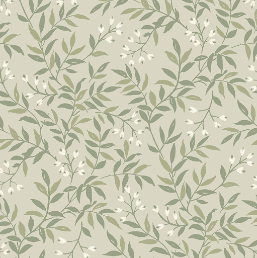 Green leaves and white flowers pattern.