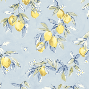 Lemons on light blue branches.