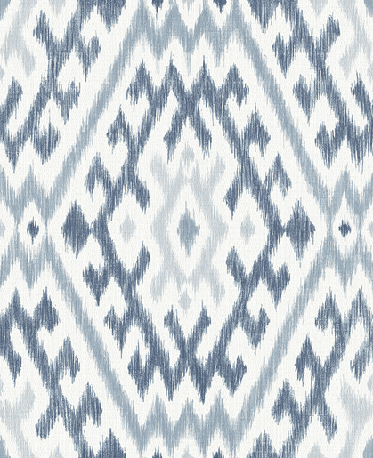 Blue and white ikat textile pattern.