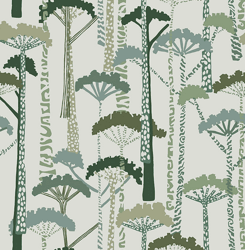 Stylized green forest pattern wallpaper.