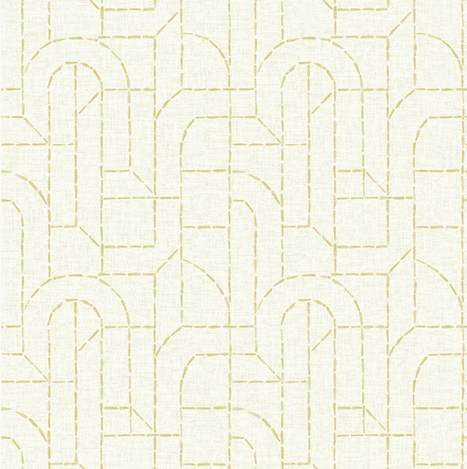 Beige geometric stitched linen wallpaper.