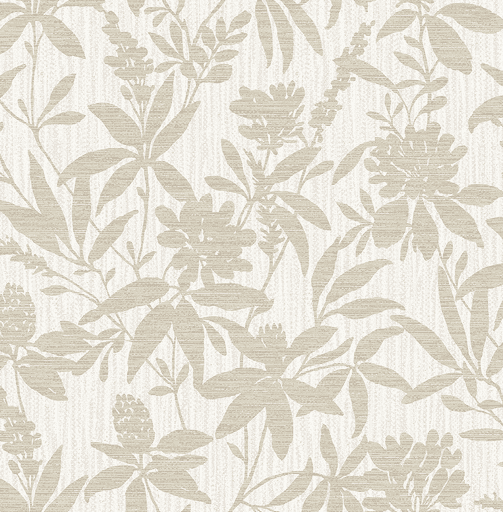 Beige floral textile wallpaper pattern.