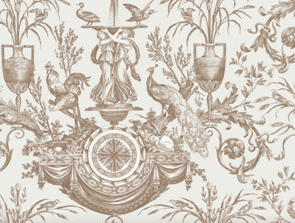 Ornate sepia floral and fauna pattern.