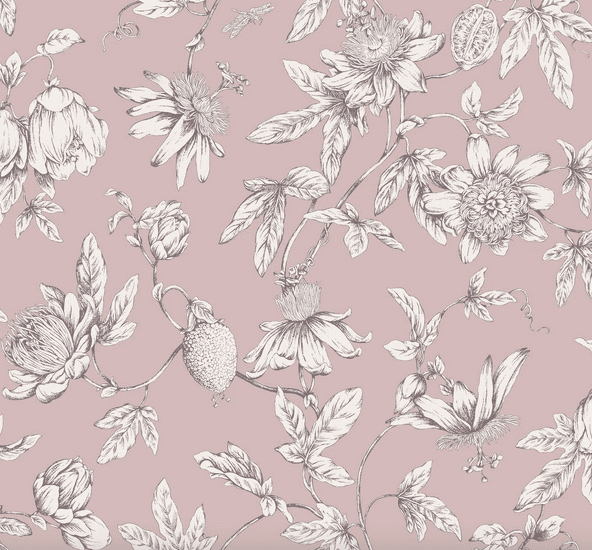 Pink passionflower floral wallpaper design.