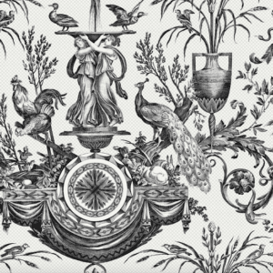 Ornate black and white baroque design.