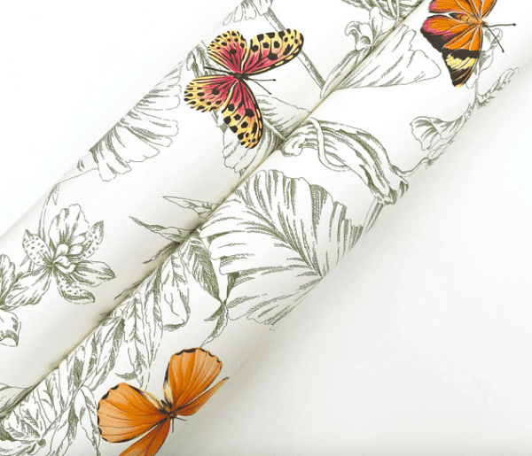 Floral wrapping paper with butterflies.