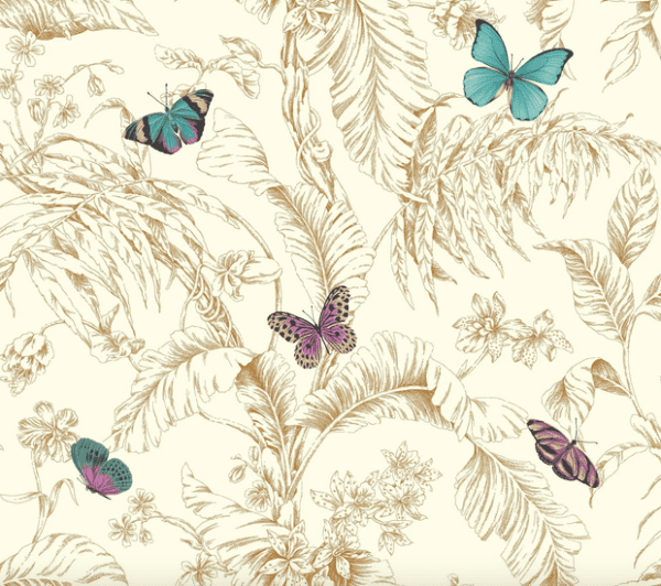 Butterflies and gold leaf tropical wallpaper.