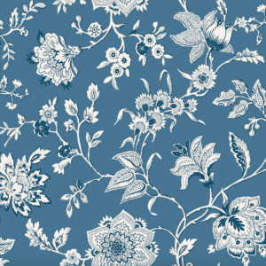 Blue floral paisley pattern textile.