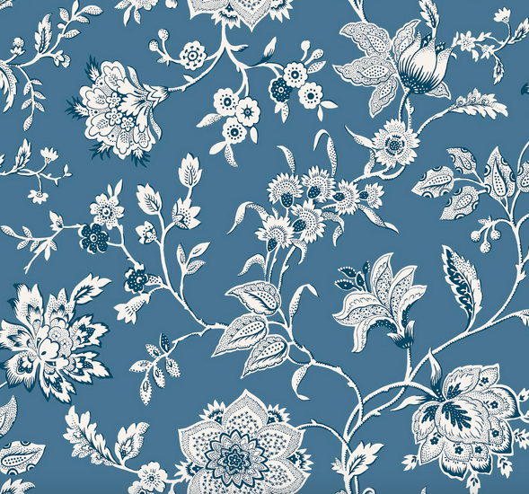 Blue floral paisley pattern textile.