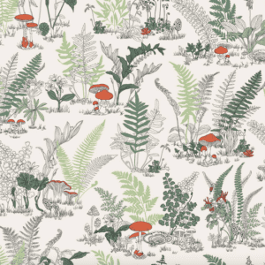 Forest mushroom and fern pattern.