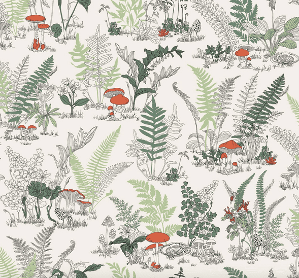 Forest mushroom and fern pattern.