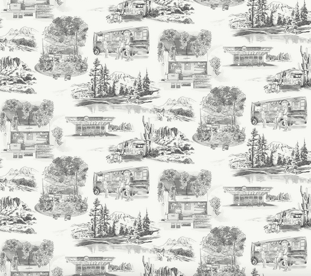 Sketchy travel trailer and cafe pattern.