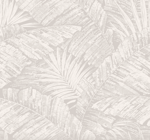 White palm leaf pattern on beige.