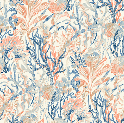 Sea life coral floral pattern fabric.