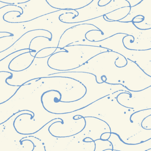 Blue abstract swirls and dots pattern.