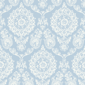 White damask pattern on light blue.