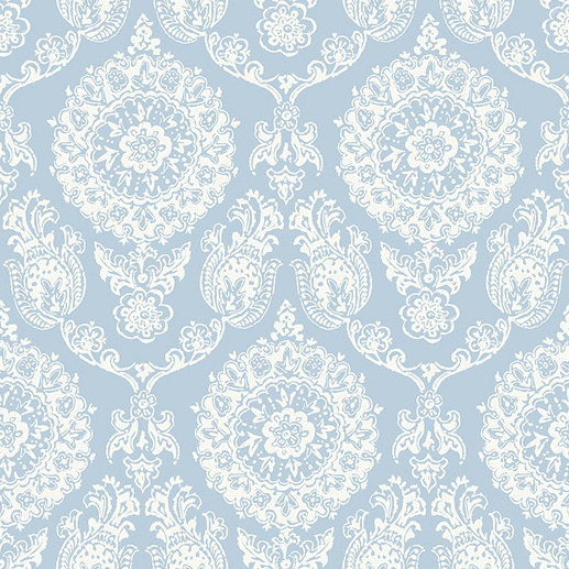 White damask pattern on light blue.