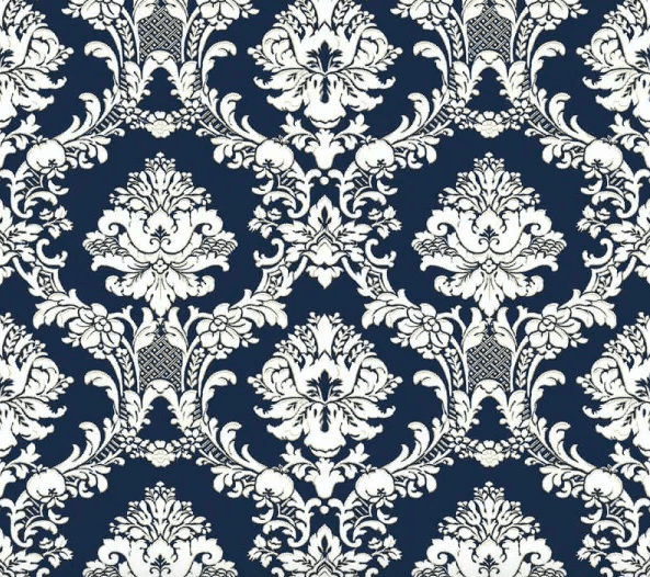 White damask pattern on navy blue.