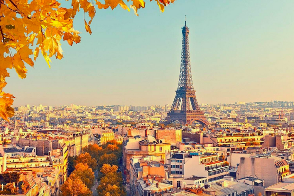 Paris Eiffel Tower autumn cityscape.