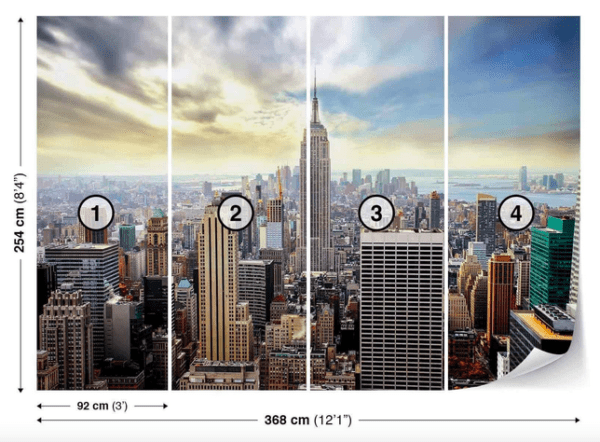 New York City skyline panorama mural.