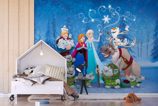 Frozen characters winter wonderland mural.