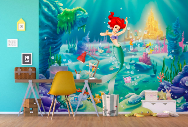 Ariel mermaid mural kids room decor.