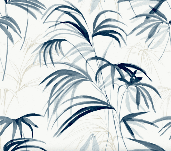 Blue watercolor palm leaf pattern.