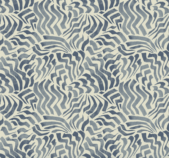 Blue wavy abstract pattern textile.