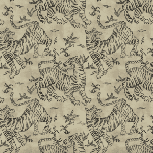 Beige background with repeating tiger pattern.