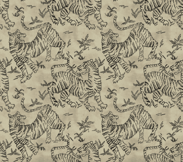 Beige background with repeating tiger pattern.