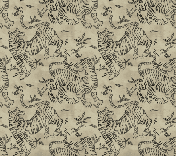 Beige background with repeating tiger pattern.