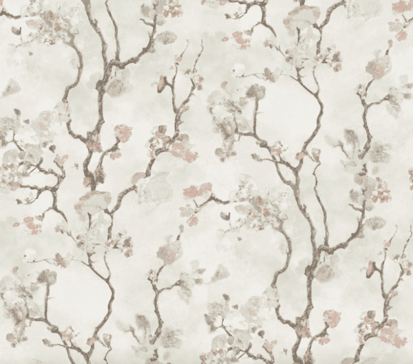 Beige floral wallpaper with branches.