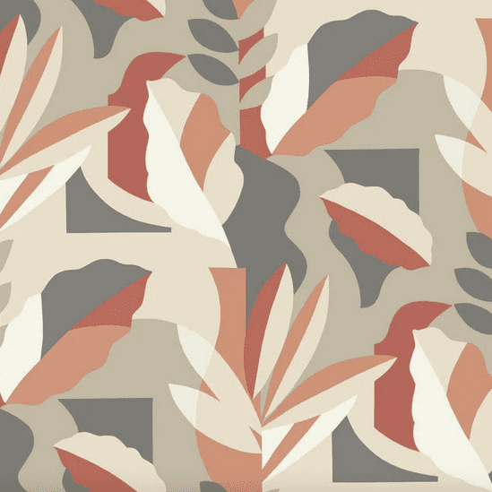 Abstract leaf pattern, terracotta and beige.