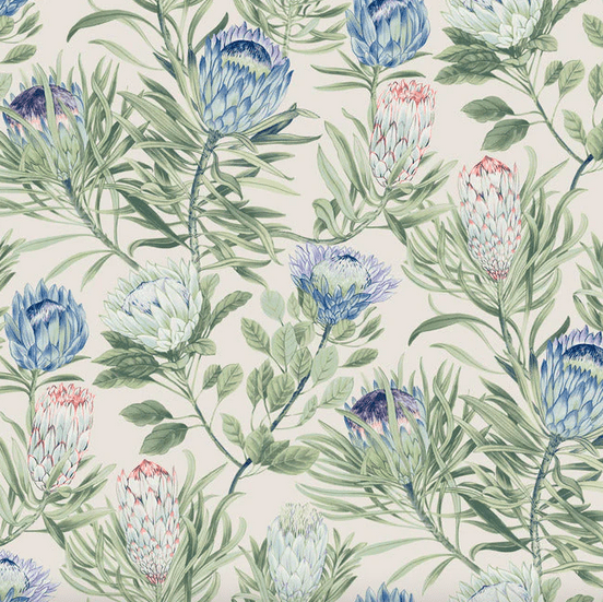 Cream floral wallpaper with proteas.