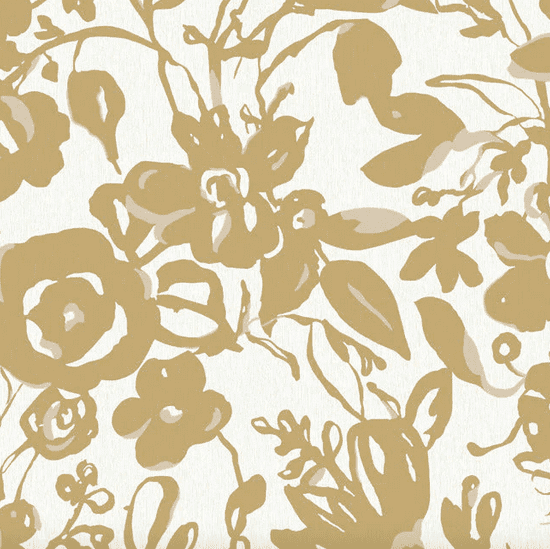 Gold floral pattern on white background.