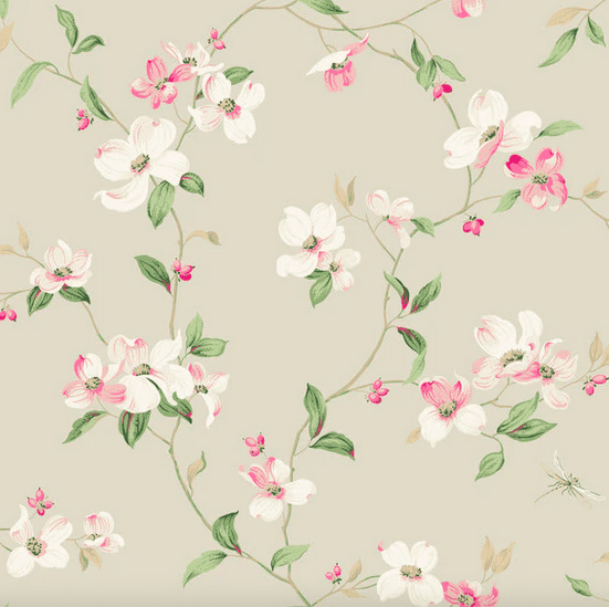 Pink and white dogwood floral pattern.